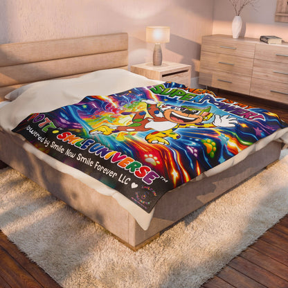 Potz™ Velveteen Plush Blanket – "Energy is My Superpower!" Graphic Throw | Smile Universe Collection