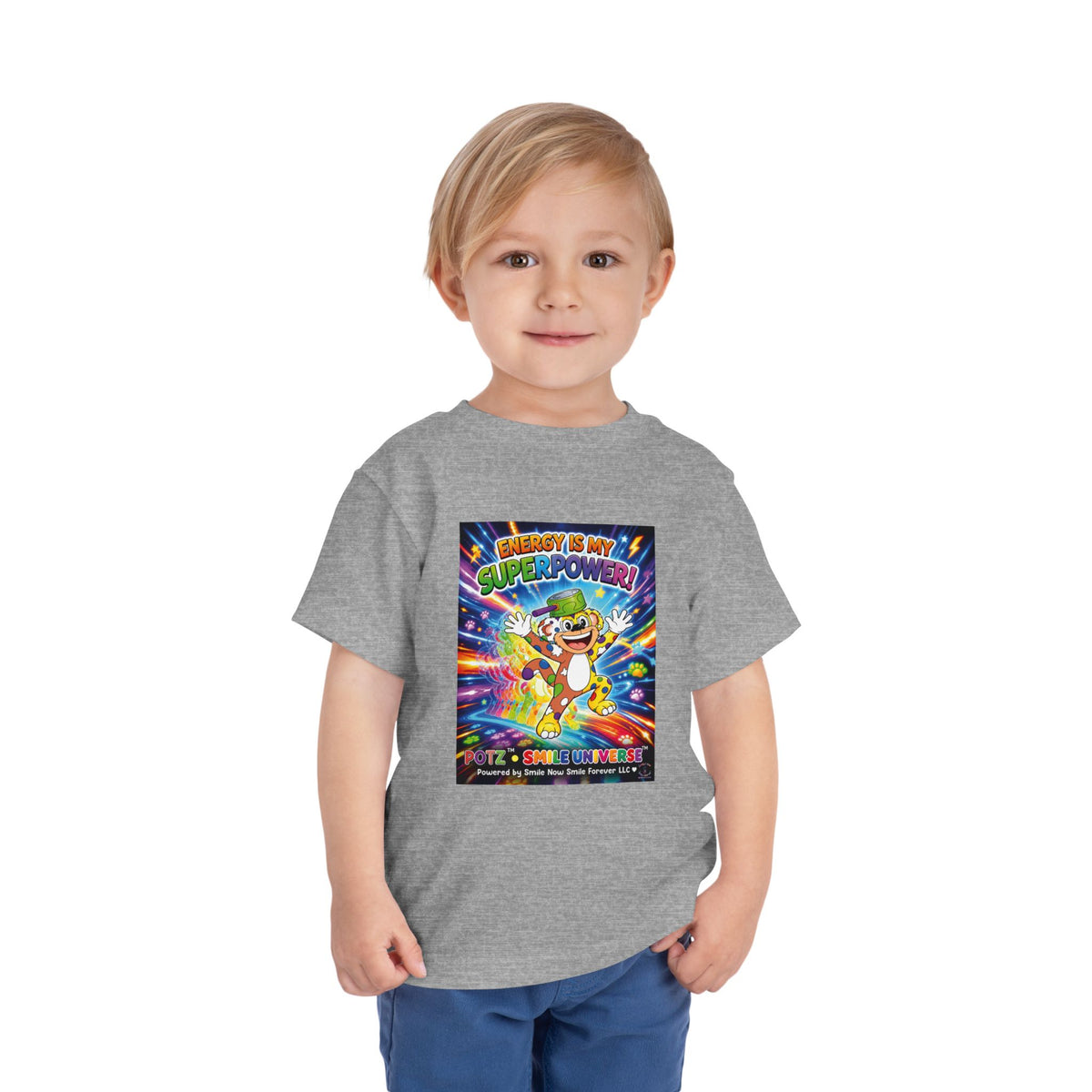 Potz™ Toddler Short Sleeve Tee – "Energy is My Superpower!" Graphic Tee | Smile Universe Collection