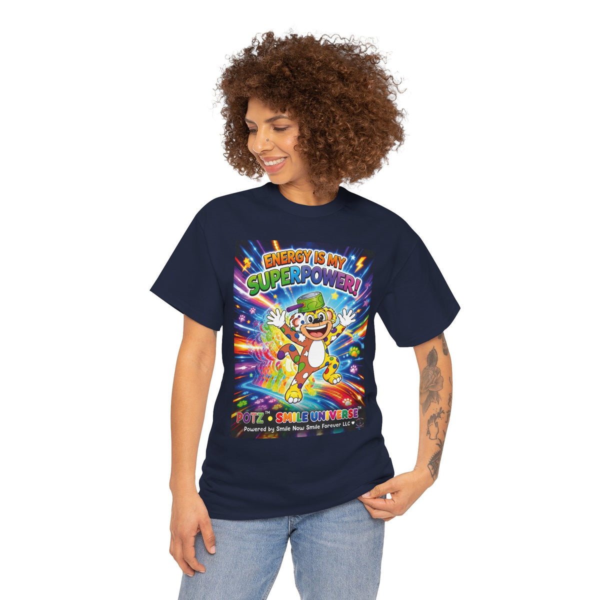 Potz™ Unisex Heavy Cotton™ Tee – "Energy is My Superpower!" Graphic Tee | Smile Universe Collection