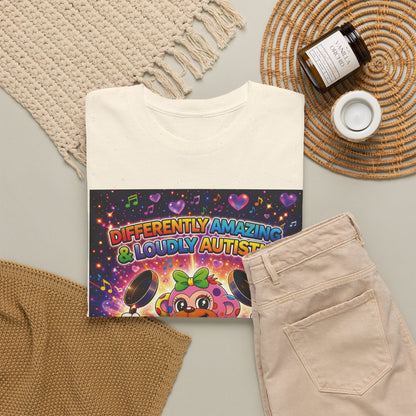 Panz™ Unisex Heavy Cotton™ Tee – "Differently Amazing & Loudly Autistic!" Graphic | Smile Universe Collection