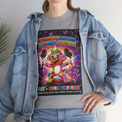 Panz™ Unisex Heavy Cotton™ Tee – "Differently Amazing & Loudly Autistic!" Graphic | Smile Universe Collection