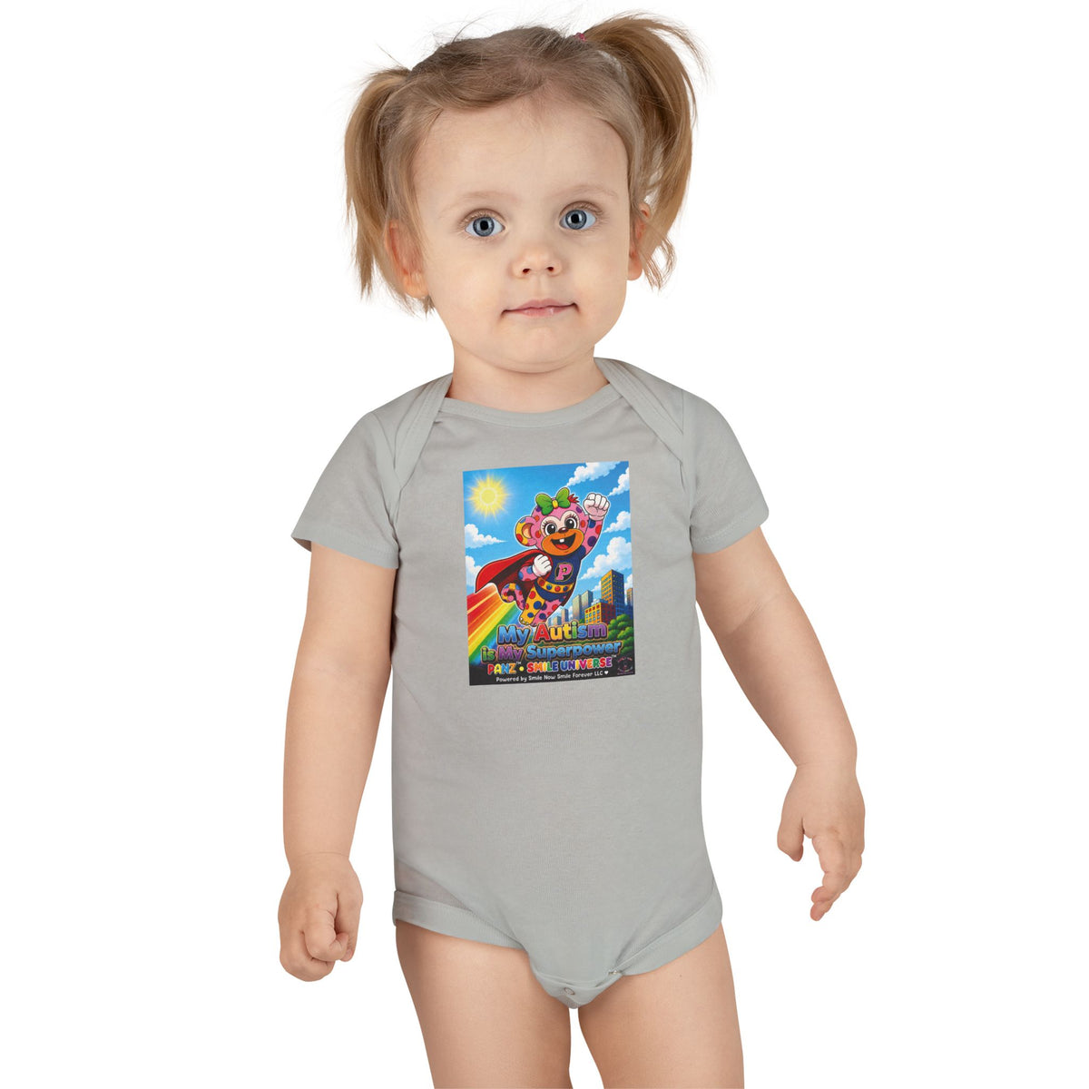 Panz™ Baby Short Sleeve Onesie® – "My Autism is My Superpower" Graphic | Smile Universe Collection