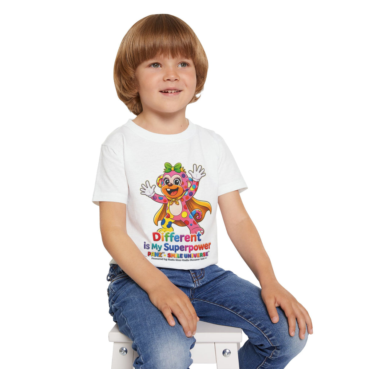 Panz™ Heavy Cotton™ Toddler T-Shirt – "Different is My Superpower" Graphic | Smile Universe Collection