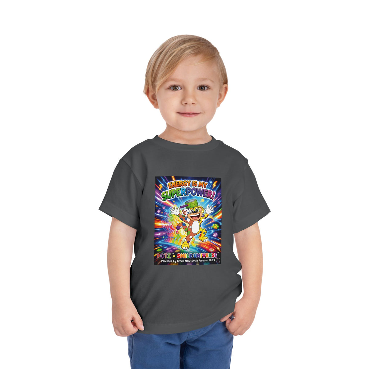 Potz™ Toddler Short Sleeve Tee – "Energy is My Superpower!" Graphic Tee | Smile Universe Collection
