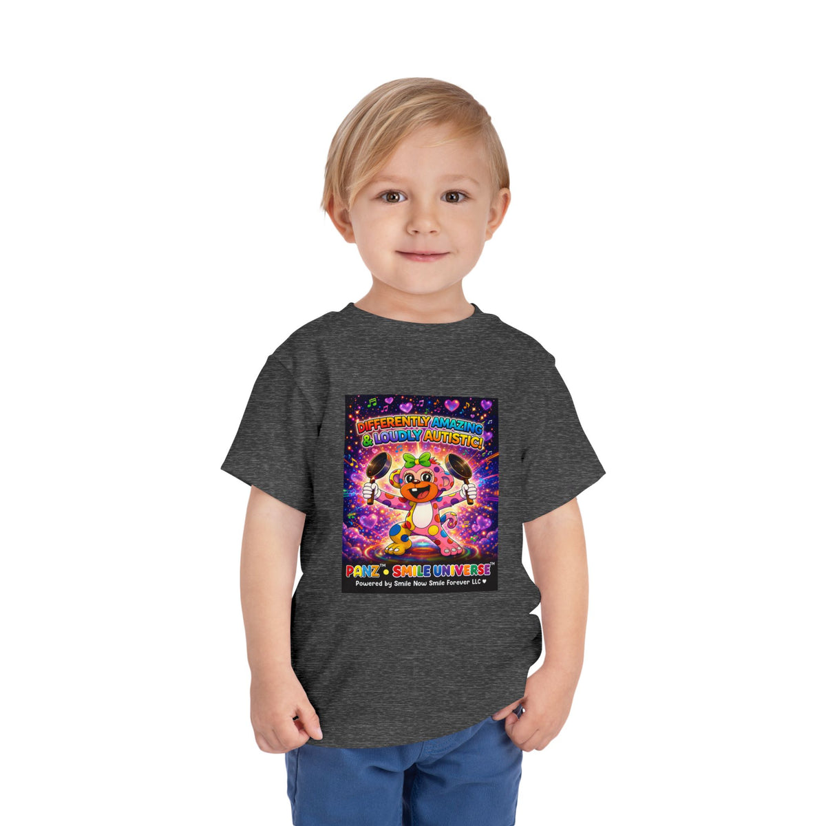 Panz™ Toddler Short Sleeve Tee – "Differently Amazing & Loudly Autistic!" Graphic | Smile Universe Collection