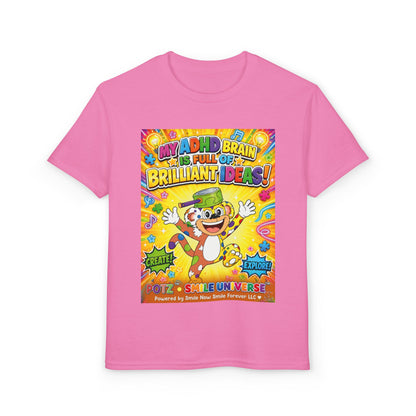 Potz™ Youth DryBlend® T-Shirt – "My ADHD Brain is Full of Brilliant Ideas!" Graphic Tee | Smile Universe Collection
