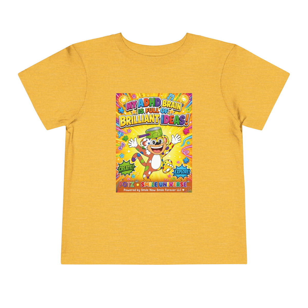 Potz™ Toddler Short Sleeve Tee – "My ADHD Brain is Full of Brilliant Ideas!" Graphic Tee | Smile Universe Collection