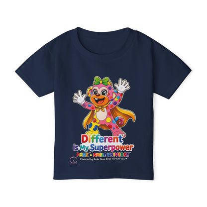 Panz™ Heavy Cotton™ Toddler T-Shirt – "Different is My Superpower" Graphic | Smile Universe Collection