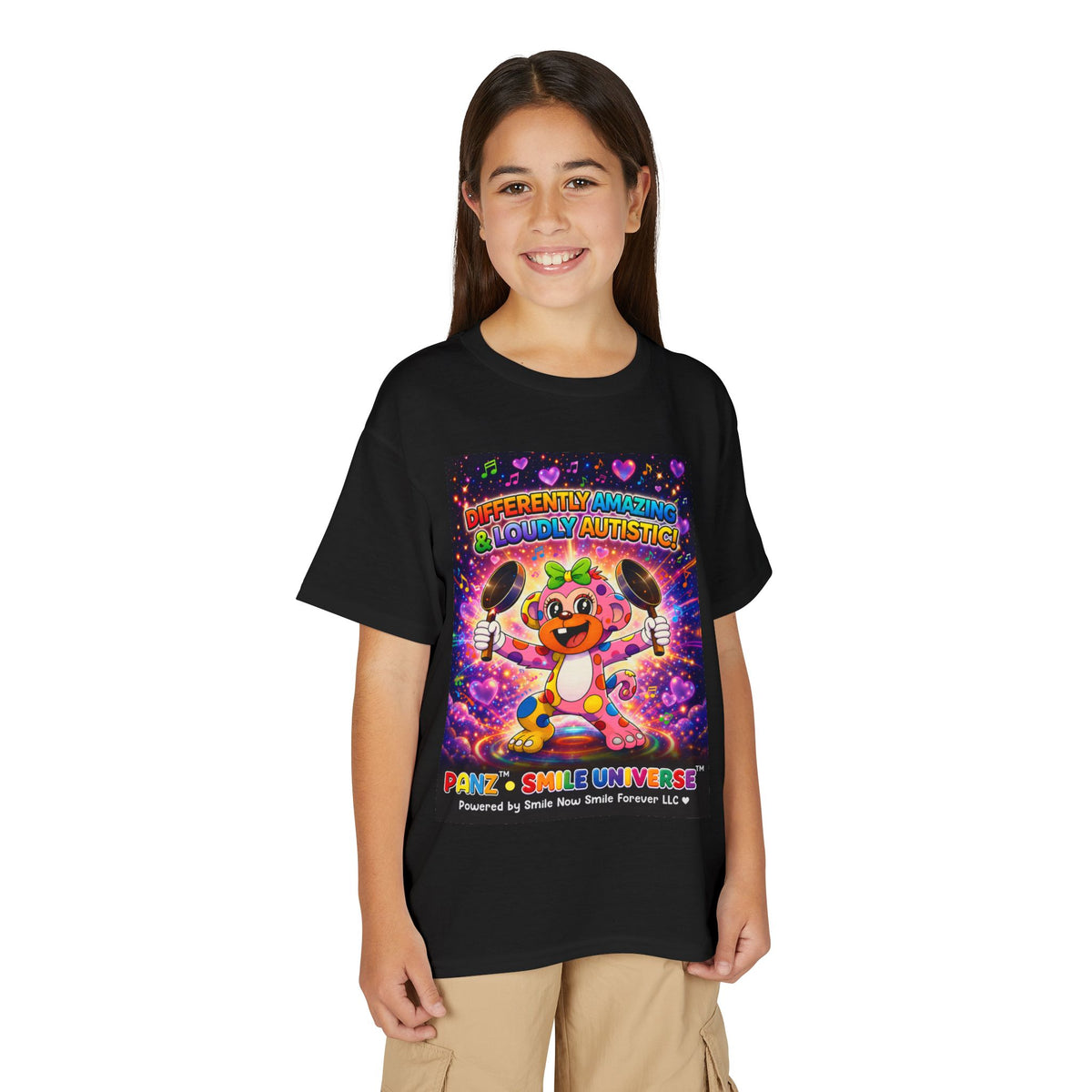 Panz™ Youth DryBlend® T-Shirt – "Differently Amazing & Loudly Autistic!" Graphic | Smile Universe Collection