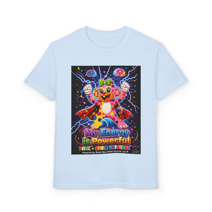 Panz™ Youth DryBlend® T-Shirt – "My Energy is Powerful" Graphic Tee | Smile Universe Collection