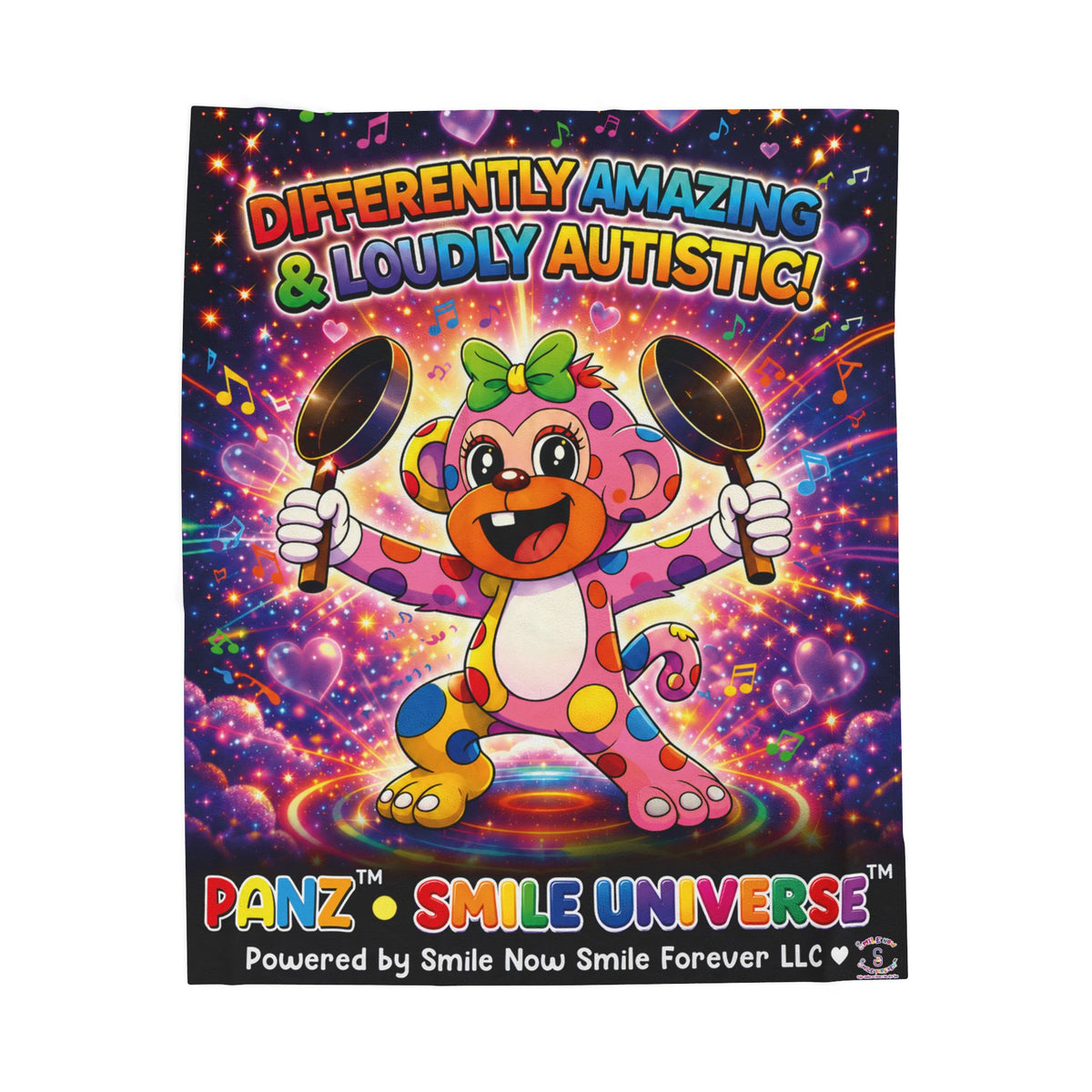 Panz™ Velveteen Plush Blanket – "Differently Amazing & Loudly Autistic!" Graphic | Smile Universe Collection