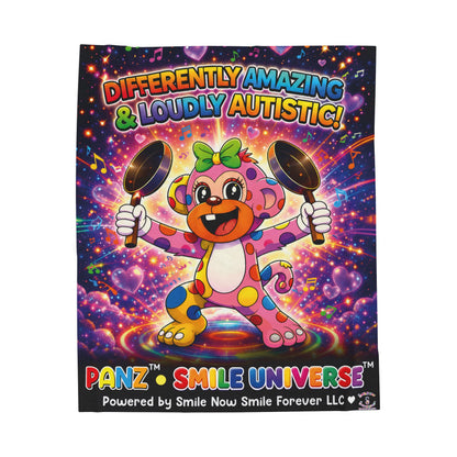 Panz™ Velveteen Plush Blanket – "Differently Amazing & Loudly Autistic!" Graphic | Smile Universe Collection