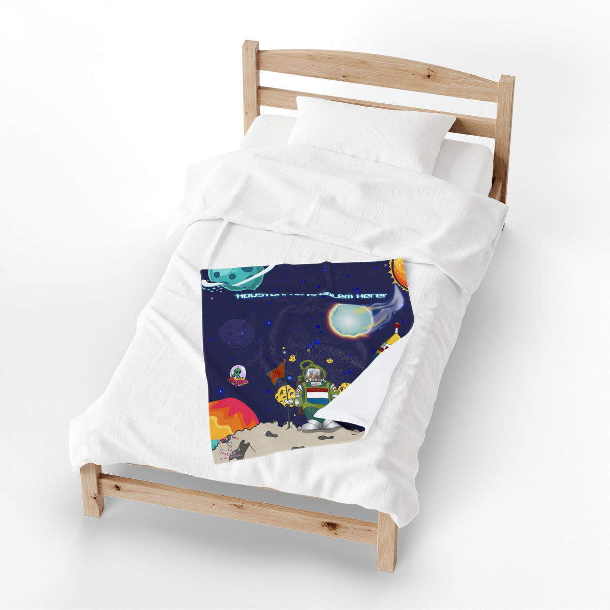 TuBz™ Velveteen Plush Blanket – "Houston, No Problem Here!" Graphic | Smile Universe Collection