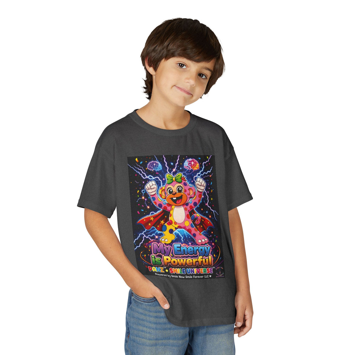 Panz™ Youth DryBlend® T-Shirt – "My Energy is Powerful" Graphic Tee | Smile Universe Collection