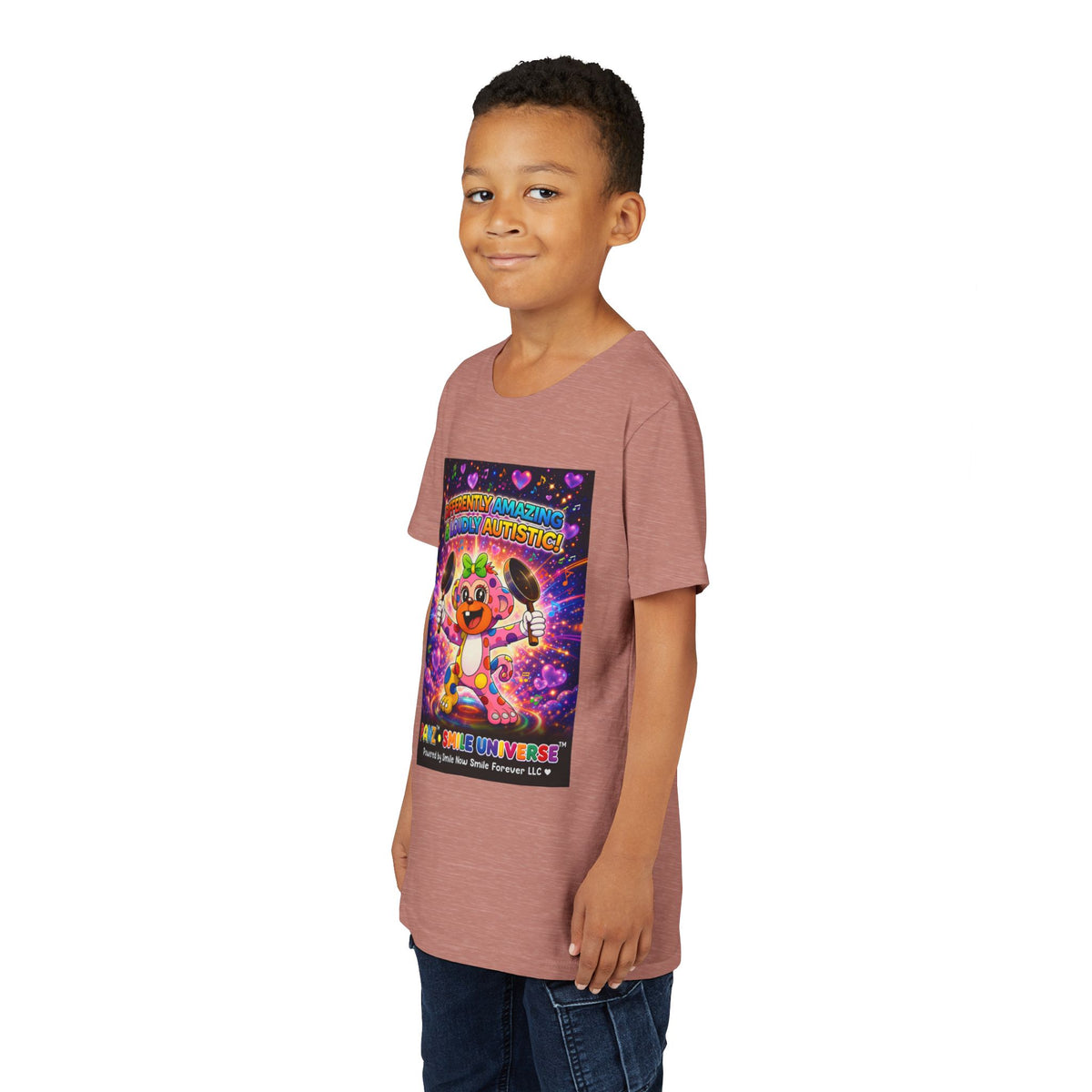 Panz™ Youth Short Sleeve Tee – "Differently Amazing & Loudly Autistic!" Graphic | Smile Universe Collection