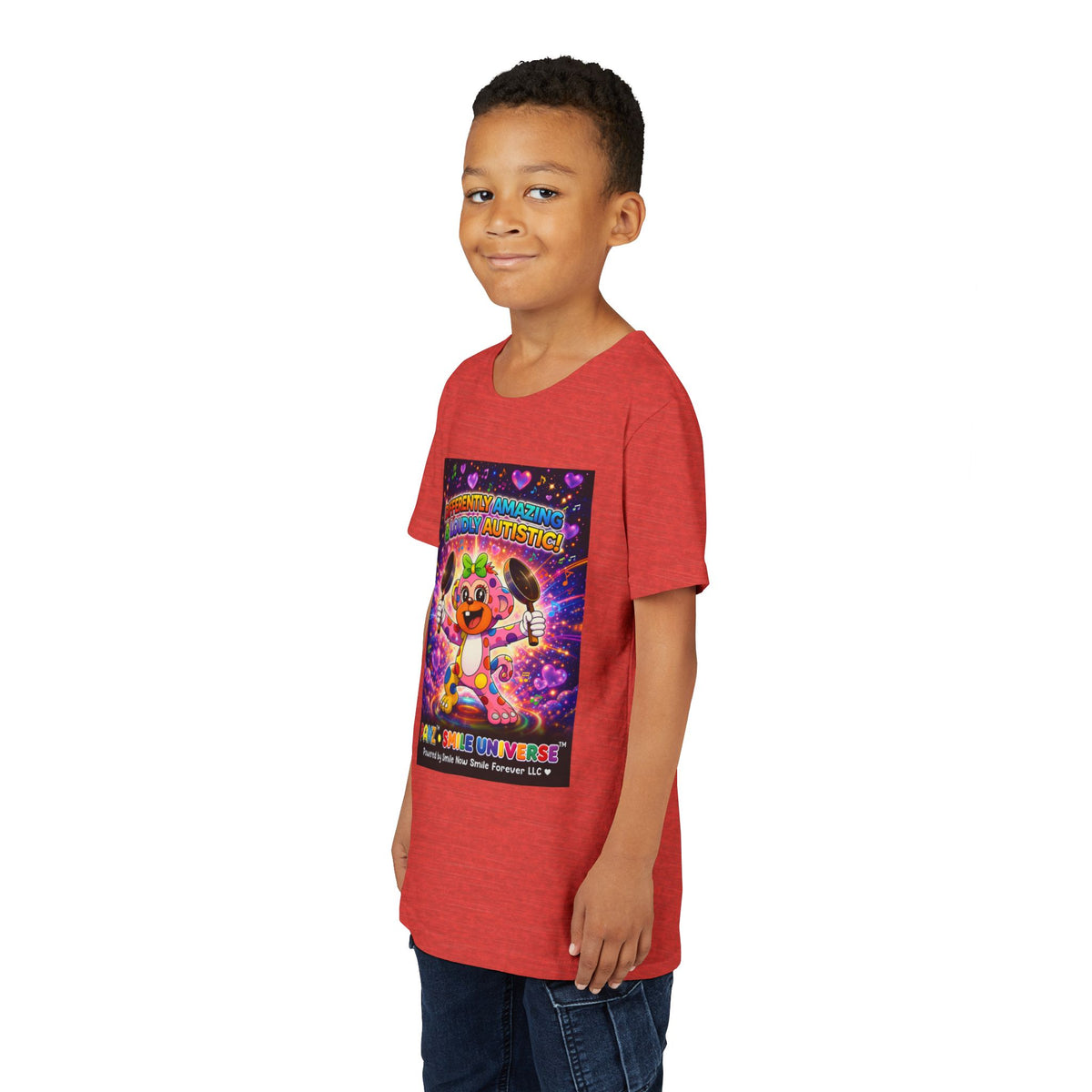 Panz™ Youth Short Sleeve Tee – "Differently Amazing & Loudly Autistic!" Graphic | Smile Universe Collection