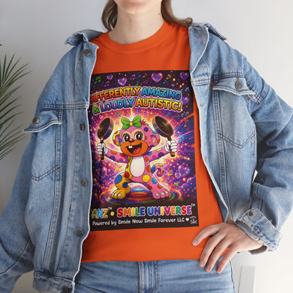 Panz™ Unisex Heavy Cotton™ Tee – "Differently Amazing & Loudly Autistic!" Graphic | Smile Universe Collection