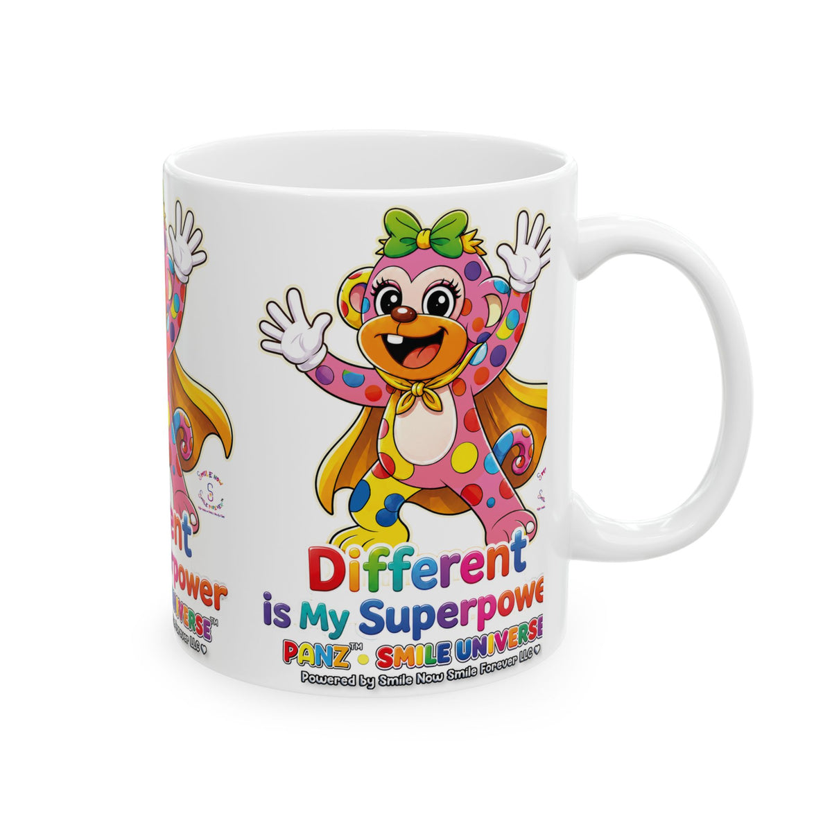 Panz™ Ceramic Mug (11oz & 15oz) – "Different is My Superpower" Graphic | Smile Universe Collection