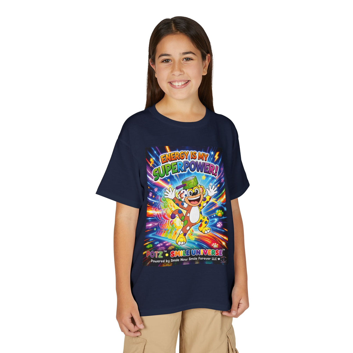 Potz™ Youth DryBlend® T-Shirt – "Energy is My Superpower!" Graphic Tee | Smile Universe Collection