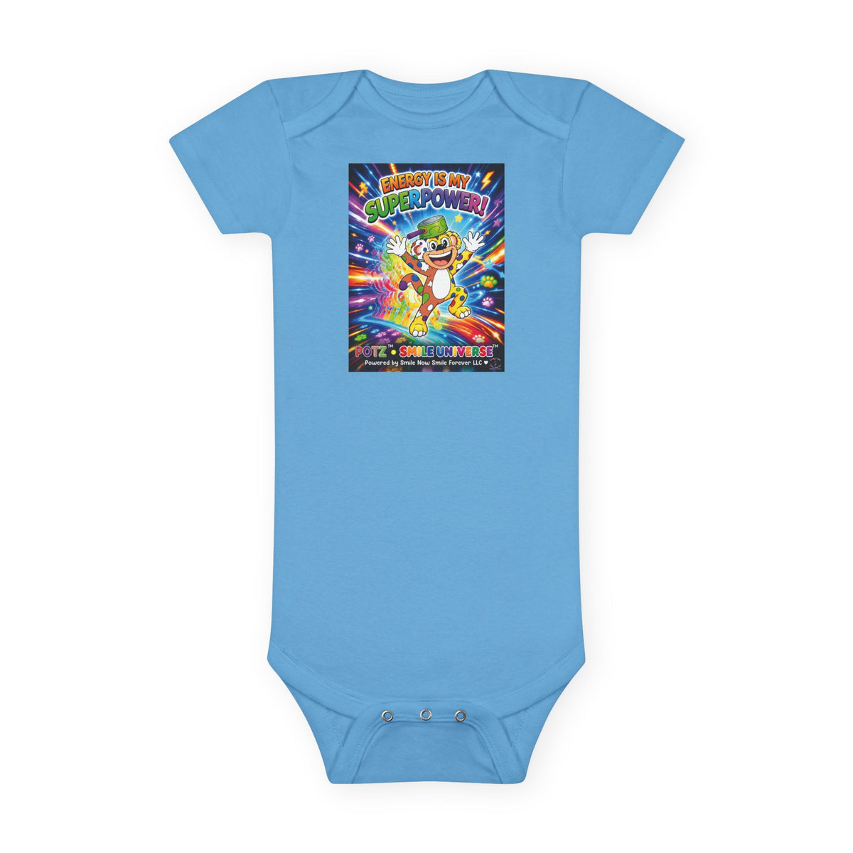 Potz™ Baby Short Sleeve Onesie® – "Energy is My Superpower!" Graphic Bodysuit | Smile Universe Collection