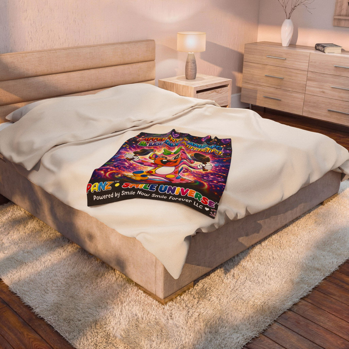Panz™ Velveteen Plush Blanket – "Differently Amazing & Loudly Autistic!" Graphic | Smile Universe Collection
