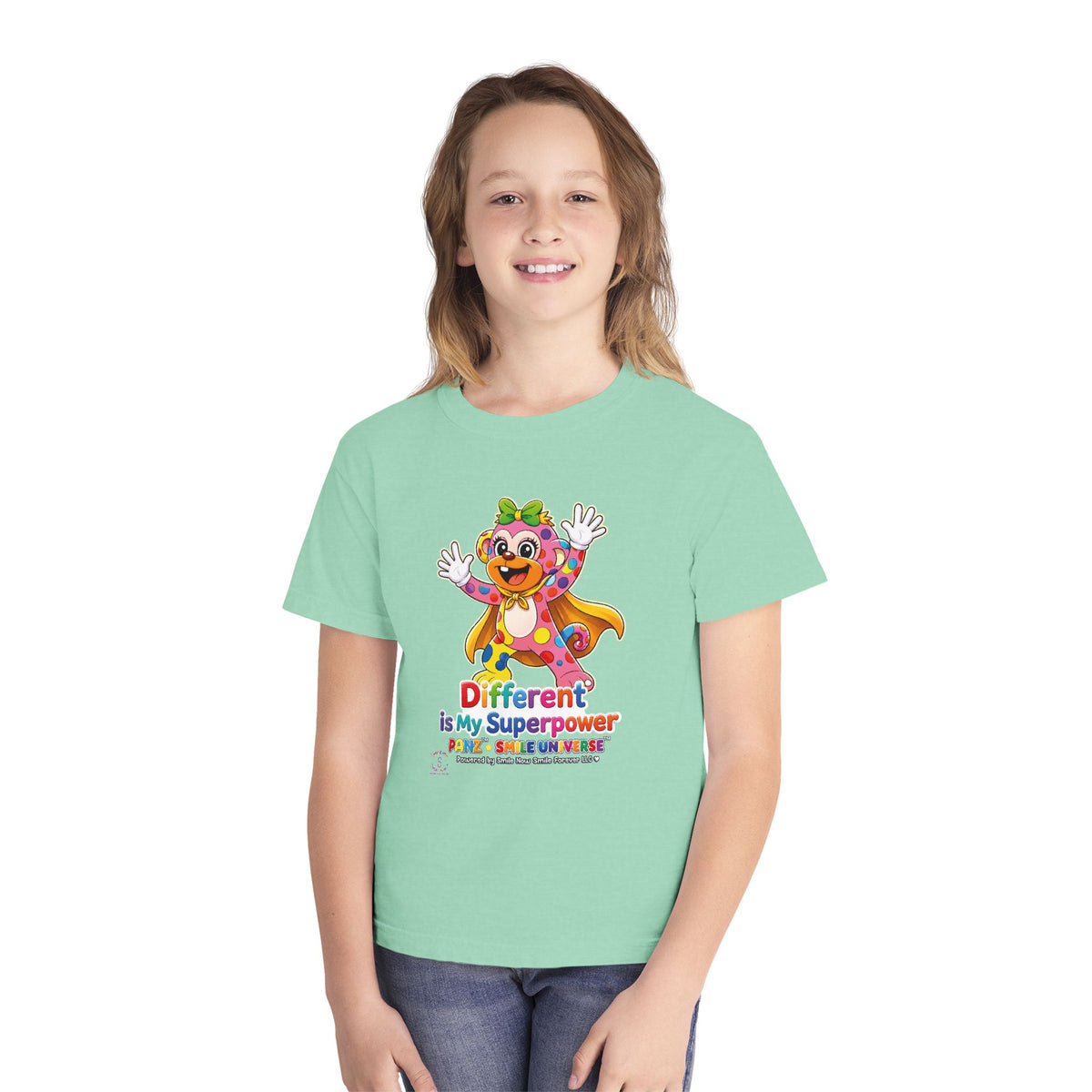 Panz™ Youth Midweight Tee – "Different is My Superpower" Graphic | Smile Universe Collection