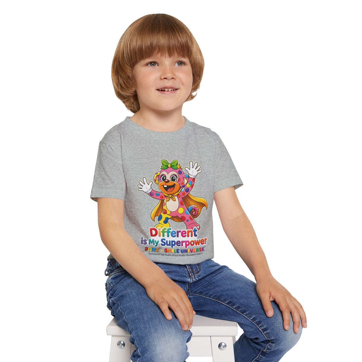 Panz™ Heavy Cotton™ Toddler T-Shirt – "Different is My Superpower" Graphic | Smile Universe Collection