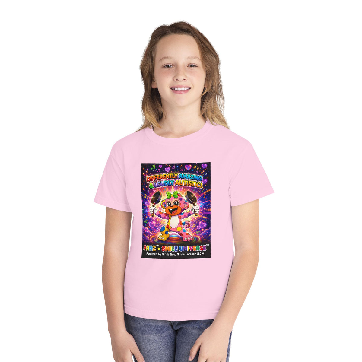 Panz™ Youth Midweight Tee – "Differently Amazing & Loudly Autistic!" Graphic | Smile Universe Collection