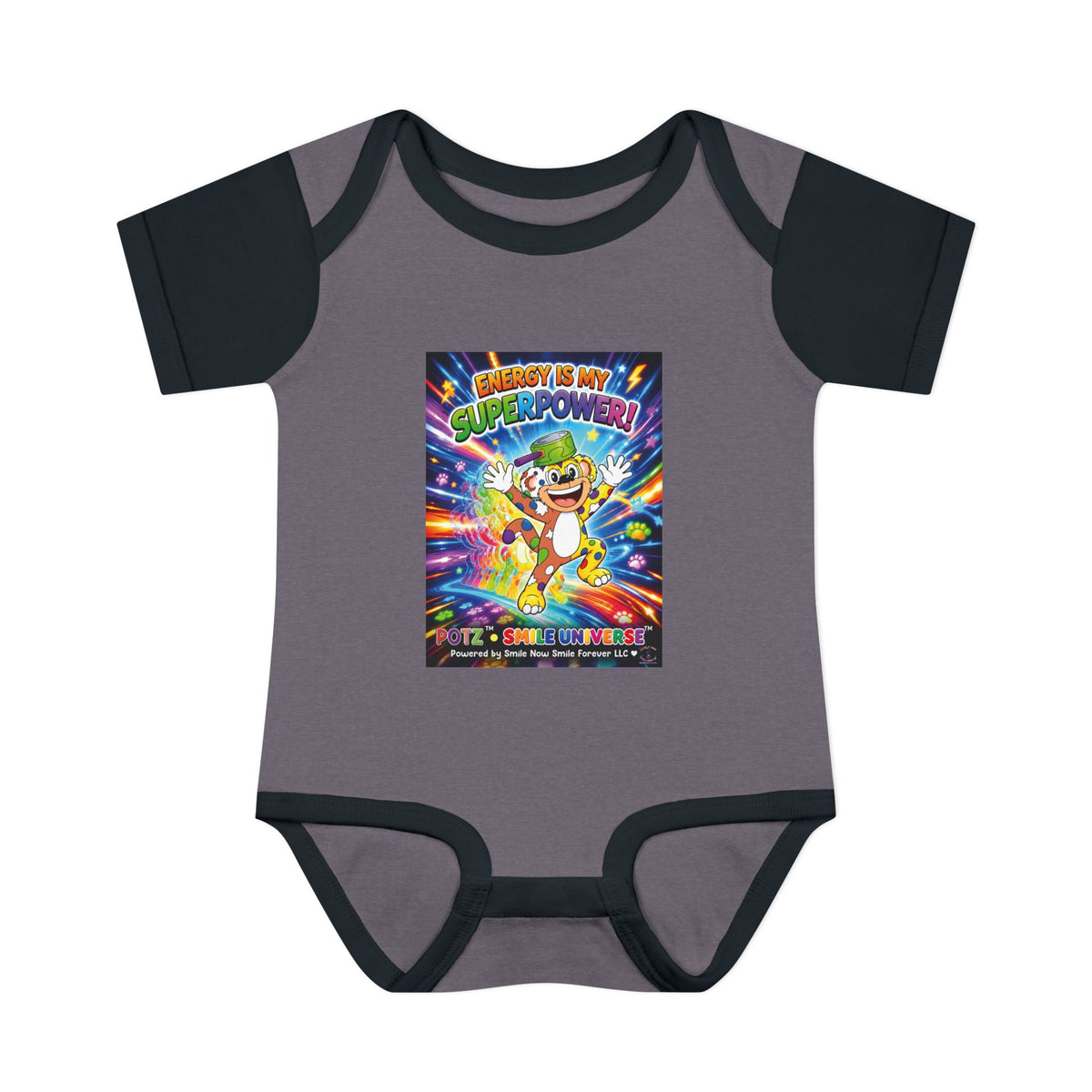 Potz™ Infant Baby Rib Bodysuit – "Energy is My Superpower!" Graphic Onesie | Smile Universe Collection