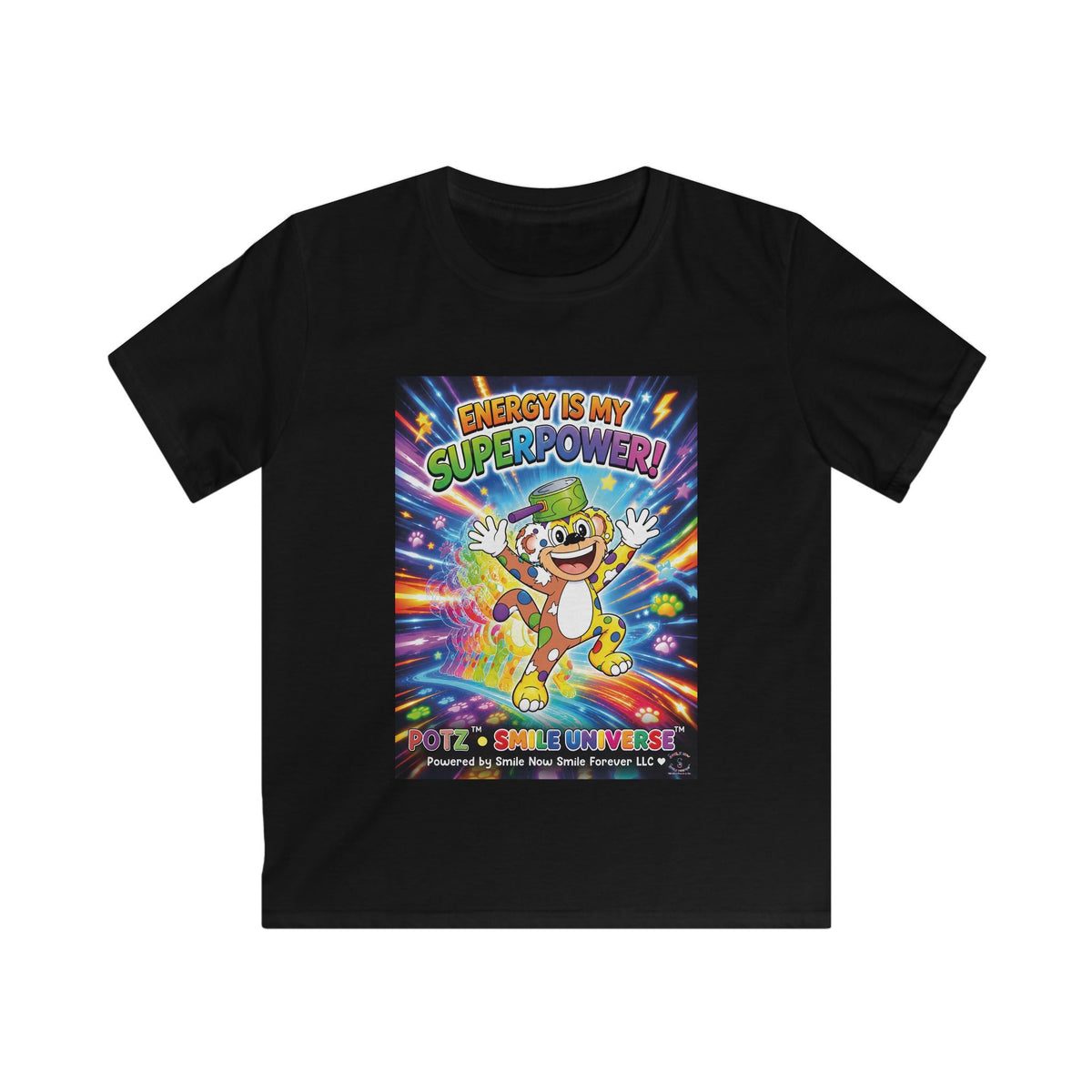 Potz™ Kids Softstyle Tee – "Energy is My Superpower!" Graphic Tee | Smile Universe Collection