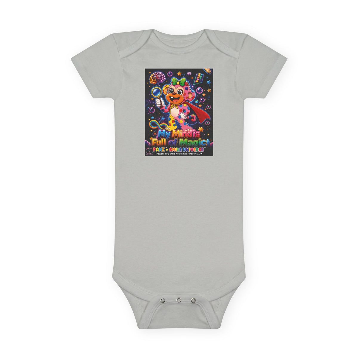 Panz™ Baby Short Sleeve Onesie® – "My Mind is Full of Magic" Graphic | Smile Universe Collection