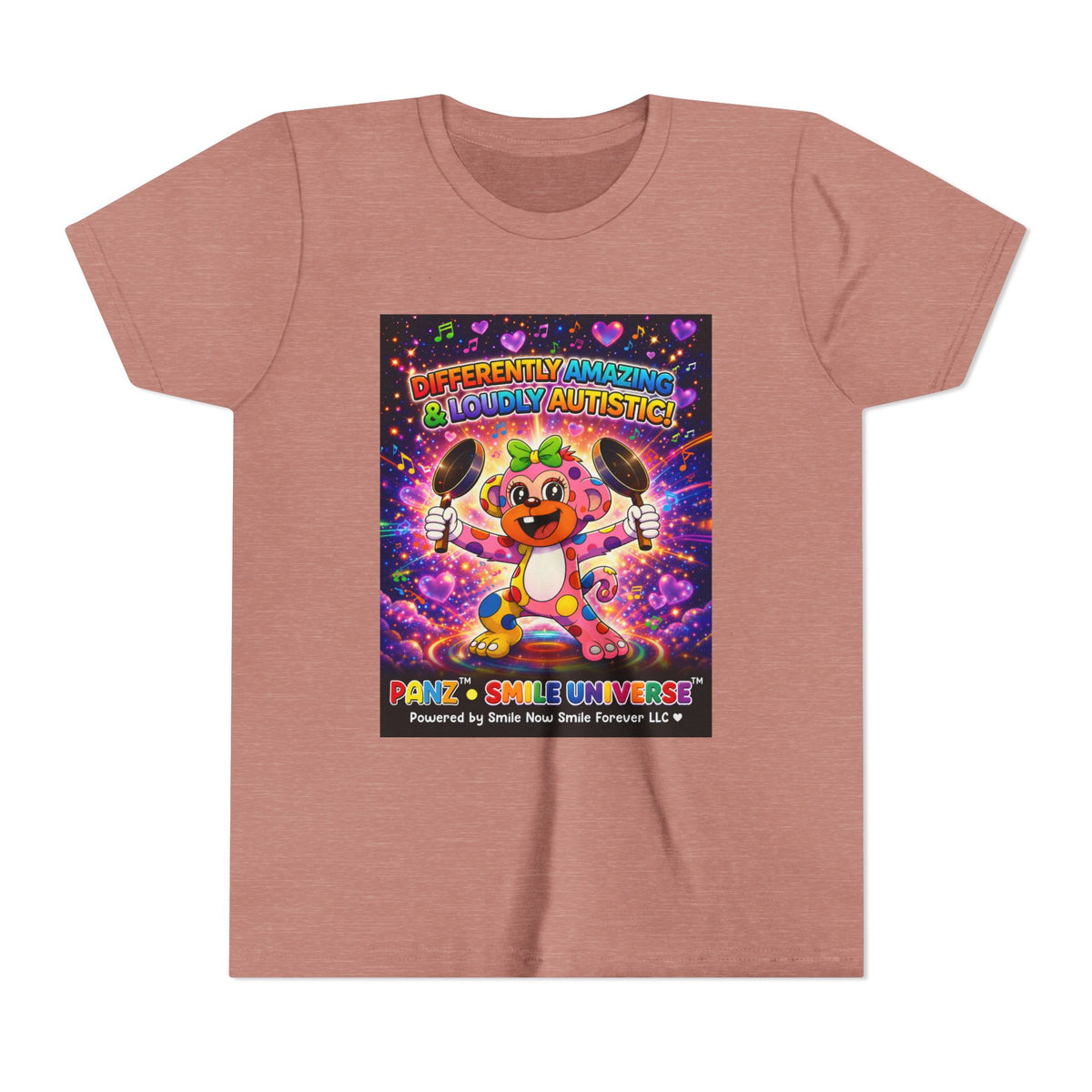 Panz™ Youth Short Sleeve Tee – "Differently Amazing & Loudly Autistic!" Graphic | Smile Universe Collection