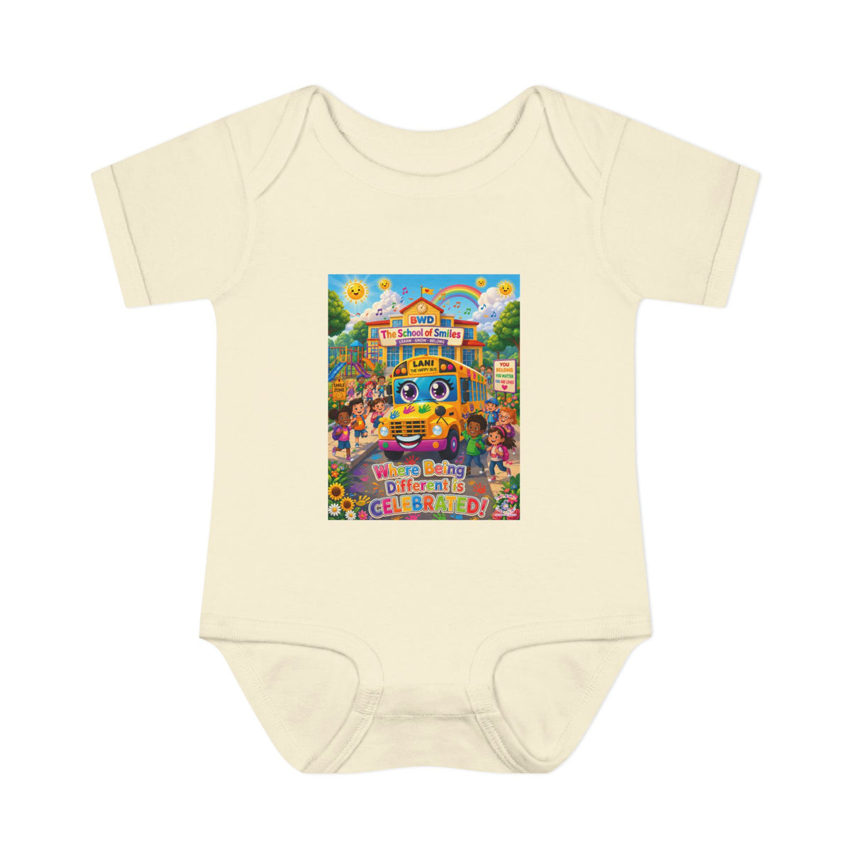 Lani™ Infant Baby Rib Bodysuit – "Where Being Different is CELEBRATED!" Graphic