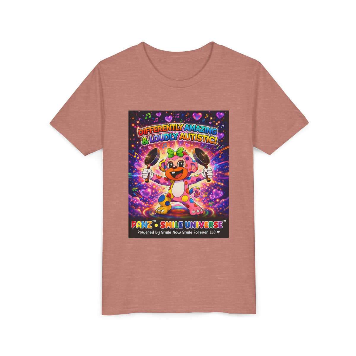 Panz™ Youth Short Sleeve Tee – "Differently Amazing & Loudly Autistic!" Graphic | Smile Universe Collection
