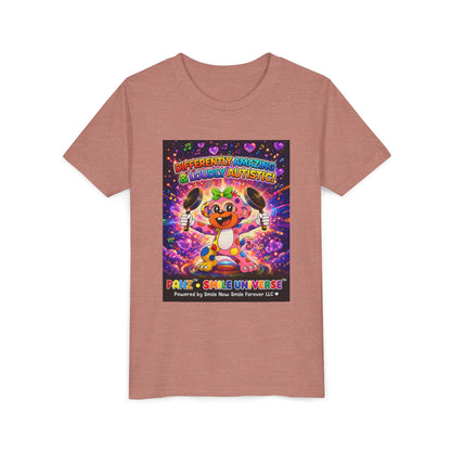 Panz™ Youth Short Sleeve Tee – "Differently Amazing & Loudly Autistic!" Graphic | Smile Universe Collection