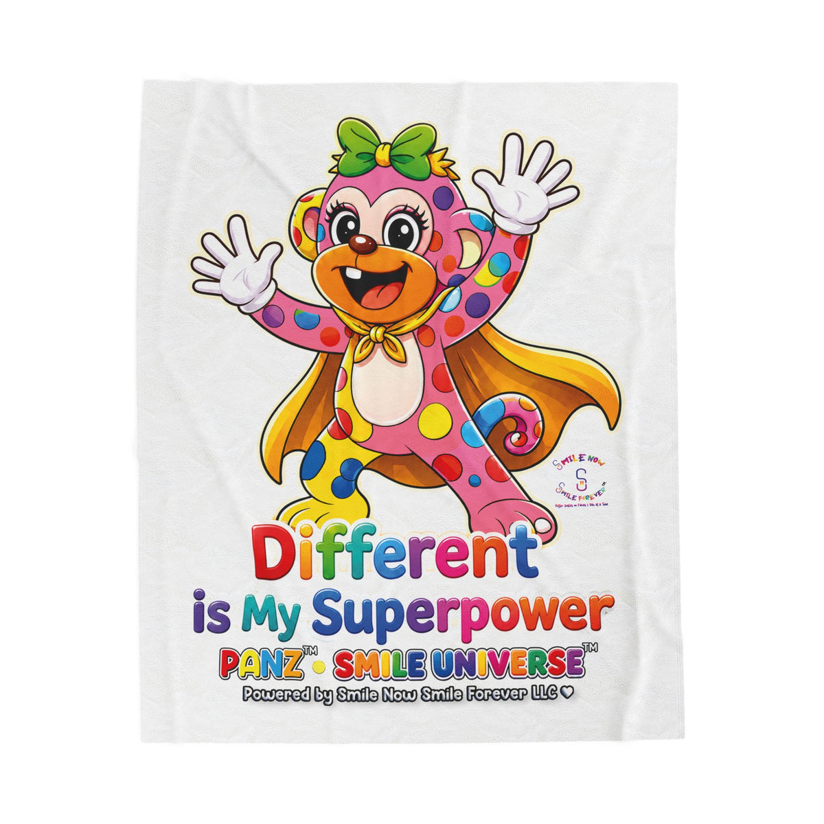 Panz™ Velveteen Plush Blanket – "Different is My Superpower" Graphic | Smile Universe Collection