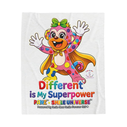 Panz™ Velveteen Plush Blanket – "Different is My Superpower" Graphic | Smile Universe Collection
