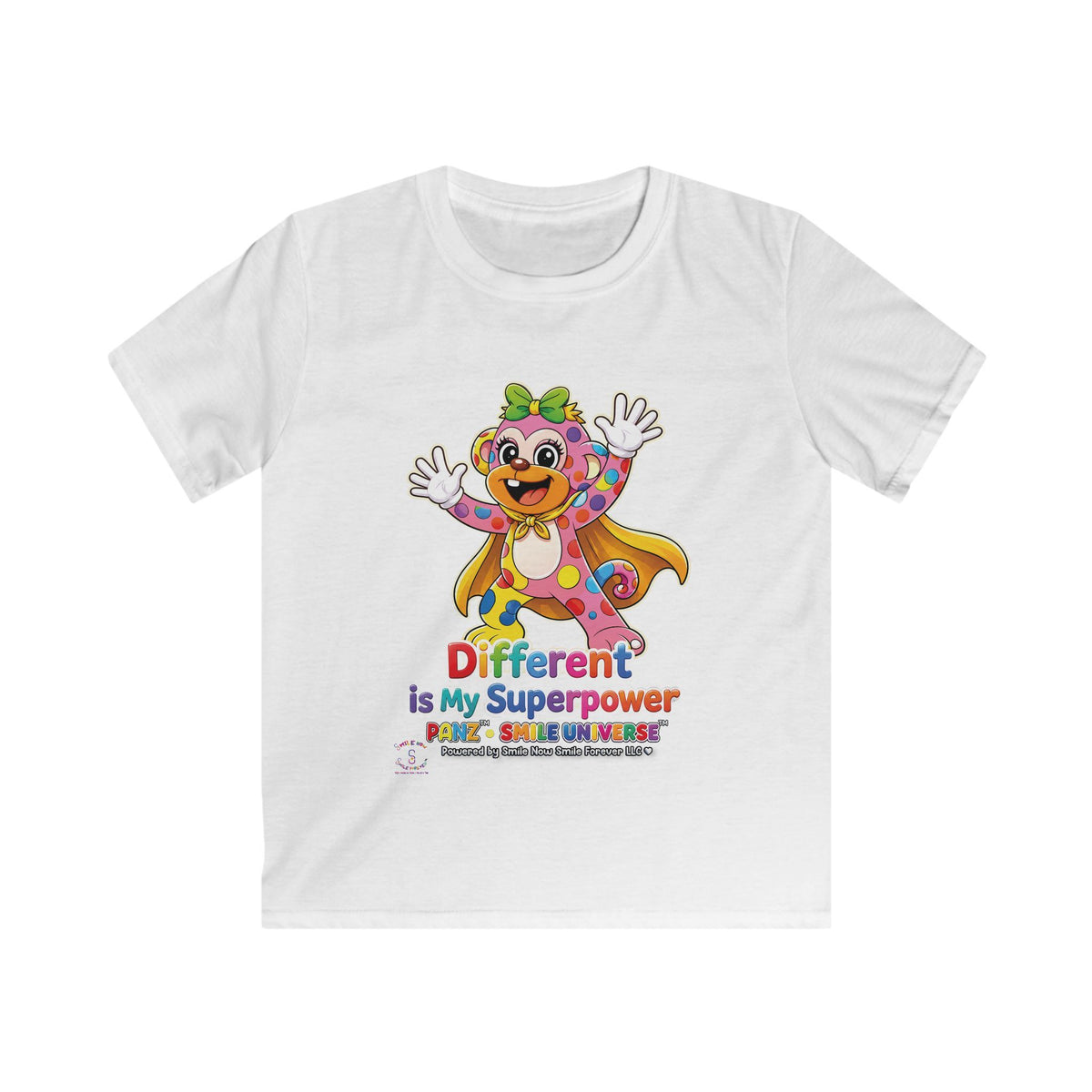 Panz™ Kids Softstyle Tee – "Different is My Superpower" Graphic | Smile Universe