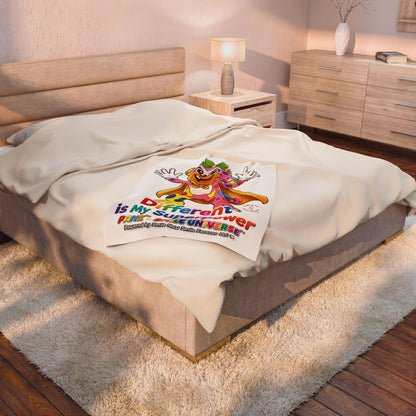 Panz™ Velveteen Plush Blanket – "Different is My Superpower" Graphic | Smile Universe Collection