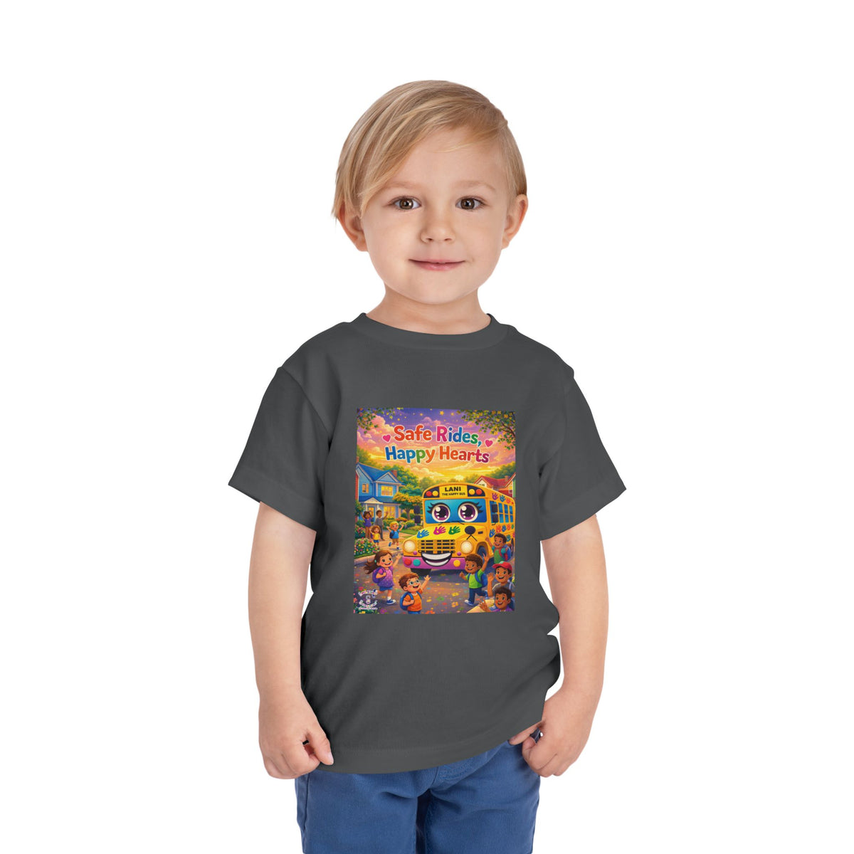 Lani™ Toddler Short Sleeve Tee – "Safe Rides, Happy Hearts" Graphic