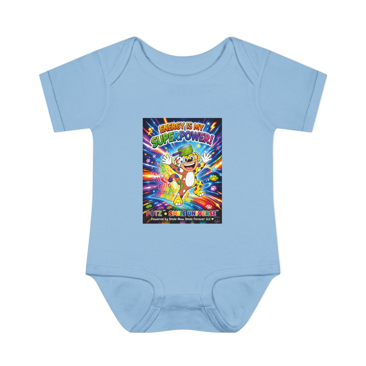 Potz™ Infant Baby Rib Bodysuit – "Energy is My Superpower!" Graphic Onesie | Smile Universe Collection