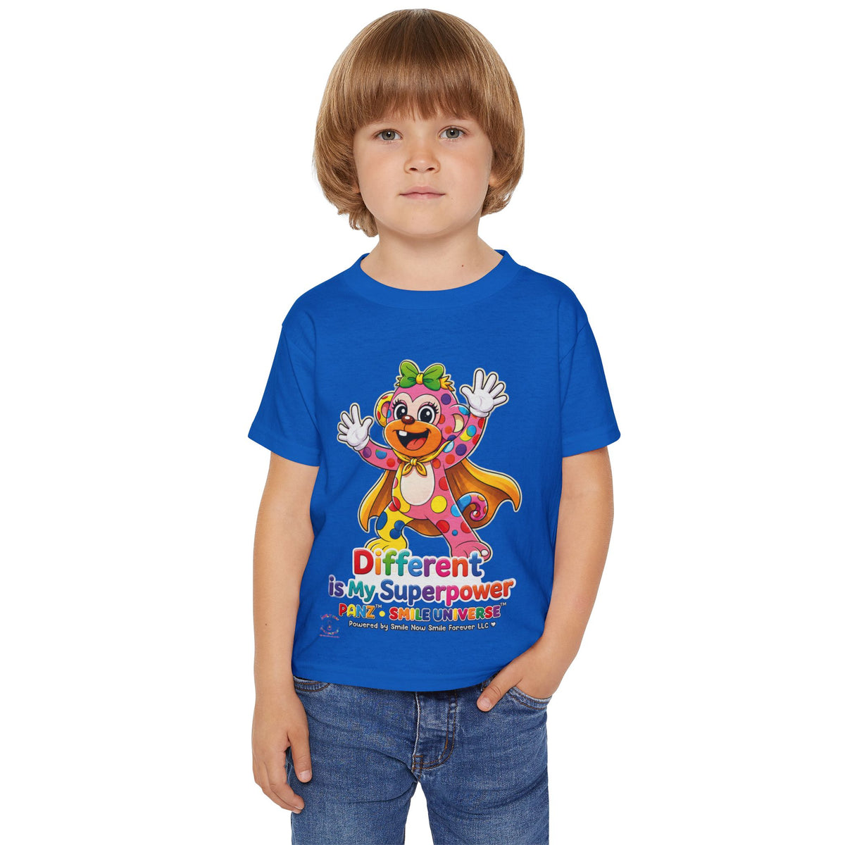 Panz™ Heavy Cotton™ Toddler T-Shirt – "Different is My Superpower" Graphic | Smile Universe Collection