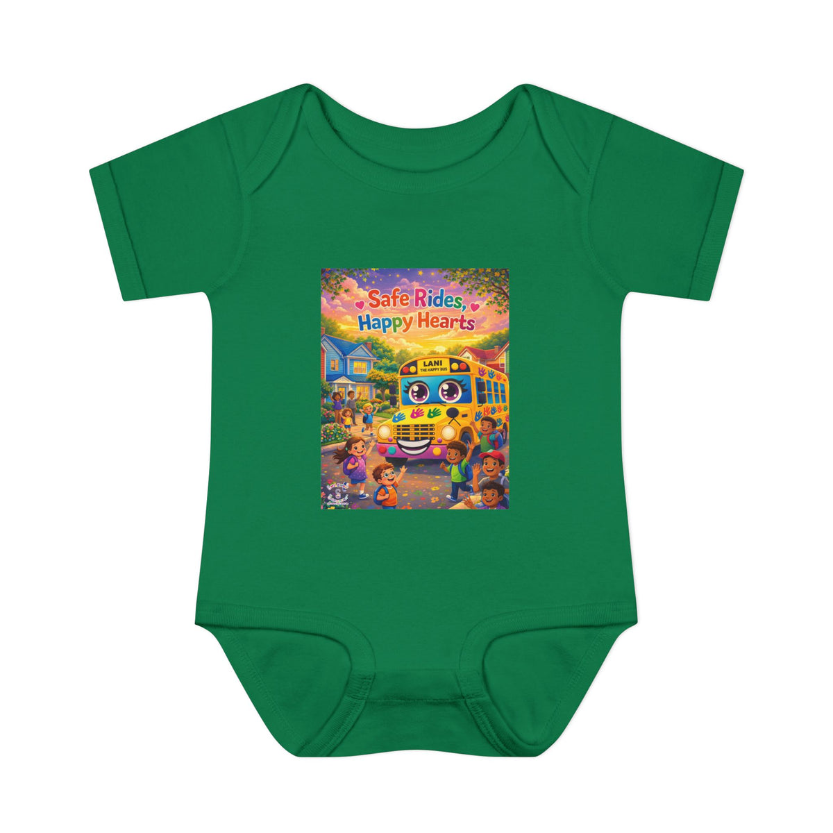 Lani™ Infant Baby Rib Bodysuit – "Safe Rides, Happy Hearts" Graphic