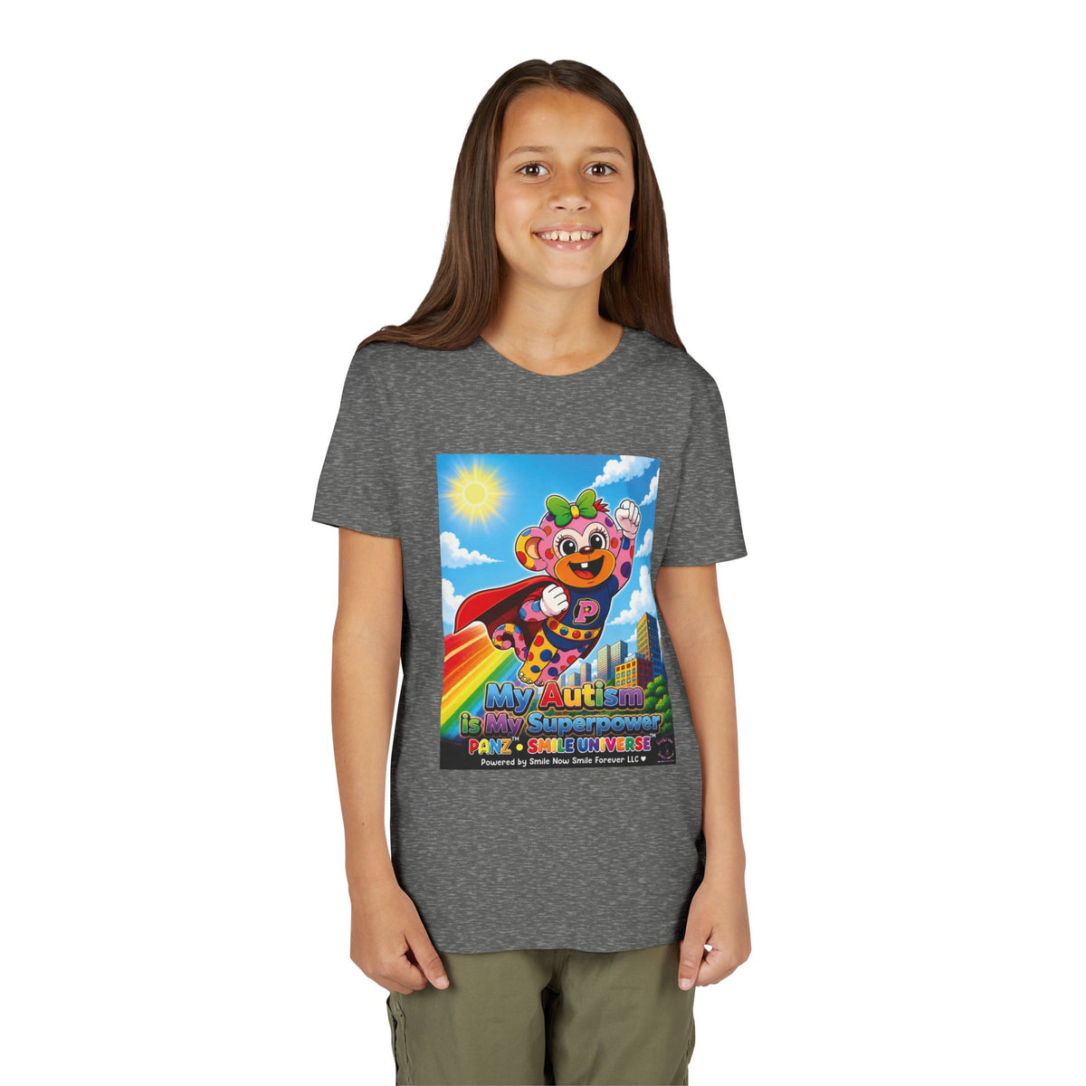 Panz™ Youth Short Sleeve Tee – "My Autism is My Superpower" Graphic | Smile Universe Collection