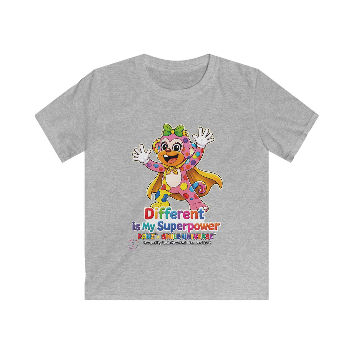 Panz™ Kids Softstyle Tee – "Different is My Superpower" Graphic | Smile Universe