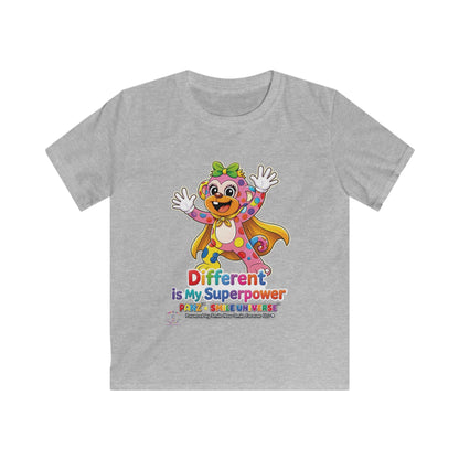 Panz™ Kids Softstyle Tee – "Different is My Superpower" Graphic | Smile Universe