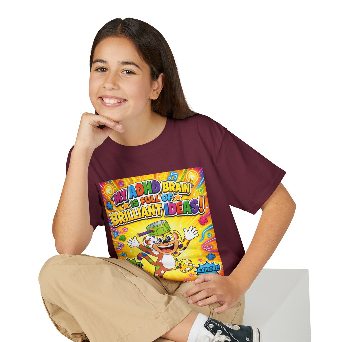 Potz™ Youth DryBlend® T-Shirt – "My ADHD Brain is Full of Brilliant Ideas!" Graphic Tee | Smile Universe Collection