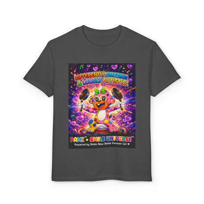 Panz™ Youth DryBlend® T-Shirt – "Differently Amazing & Loudly Autistic!" Graphic | Smile Universe Collection