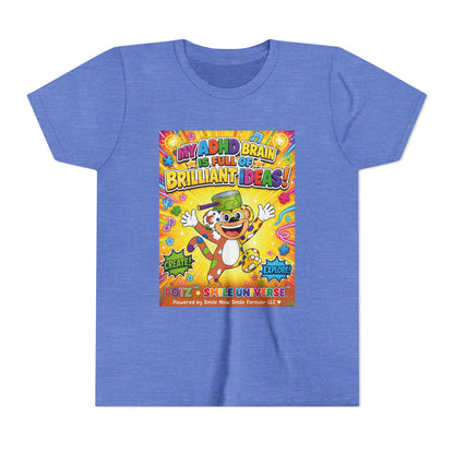 Potz™ Youth Short Sleeve Tee – "My ADHD Brain is Full of Brilliant Ideas!" Graphic Tee | Smile Universe Collection