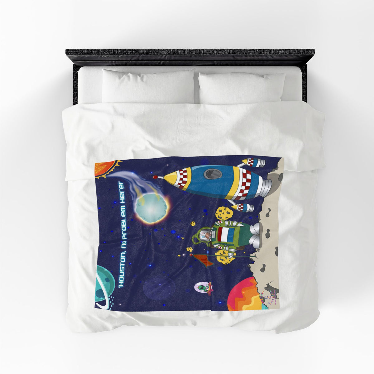TuBz™ Velveteen Plush Blanket – "Houston, No Problem Here!" Graphic | Smile Universe Collection